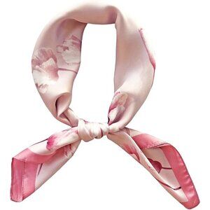Silk Feel 03 Pink Floral Edge Satin Square Head Scarf Women Medium 28 Inch